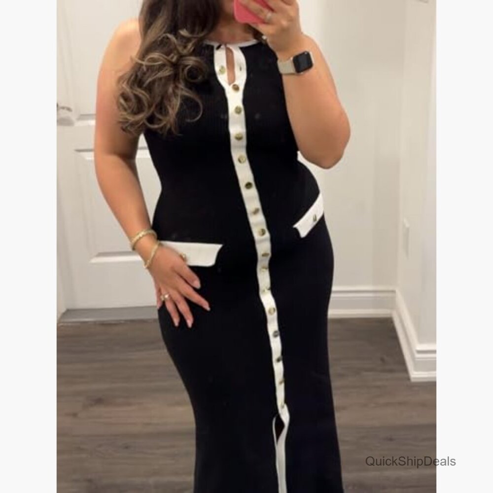 Polyester Elastane Knit Maxi Dress Sleeveless Bod… - image 4